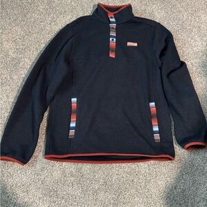 Cinch Aztec Snap sweatshirt Navy  Sweater with orange Trim - men’s medium